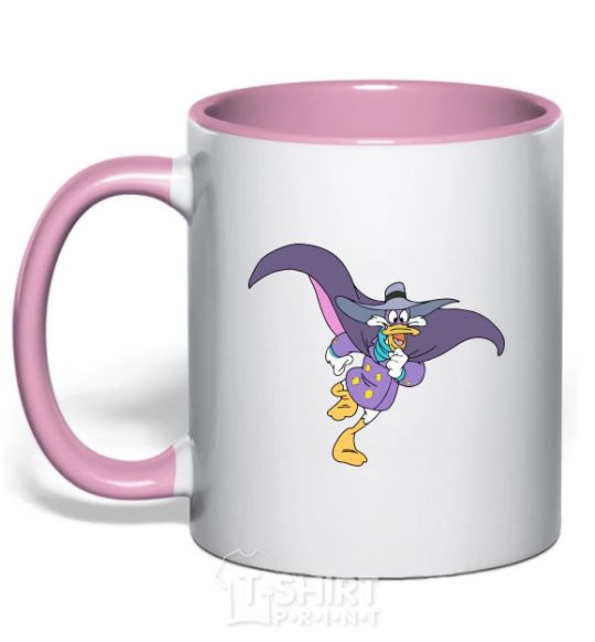 Mug with a colored handle Black cloak light-pink фото