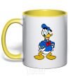 Mug with a colored handle Donald Duck yellow фото