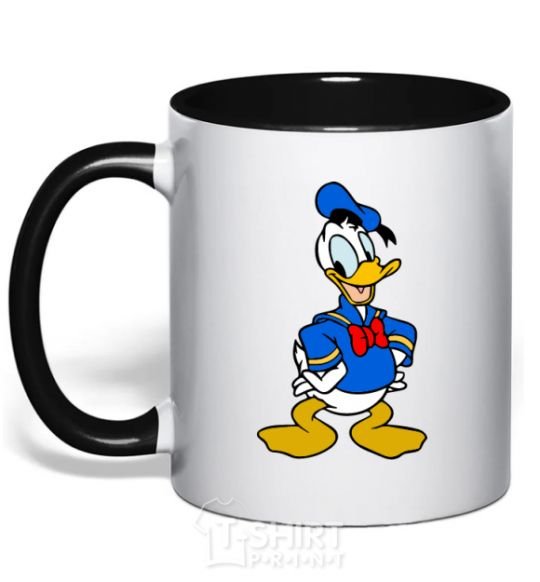 Mug with a colored handle Donald Duck black фото