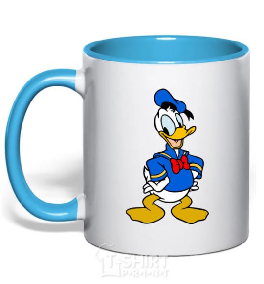 Mug with a colored handle Donald Duck sky-blue фото