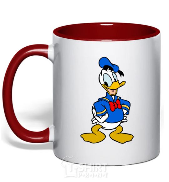 Mug with a colored handle Donald Duck red фото