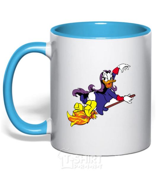 Mug with a colored handle Magic on a broom sky-blue фото