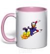 Mug with a colored handle Magic on a broom light-pink фото