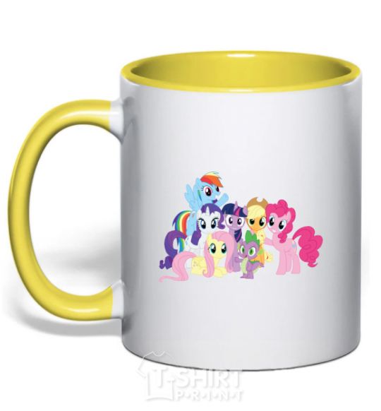 Mug with a colored handle Friendship is a miracle yellow фото