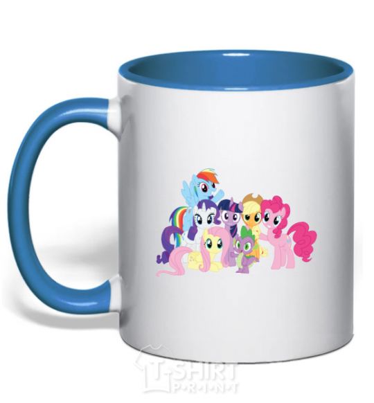 Mug with a colored handle Friendship is a miracle royal-blue фото