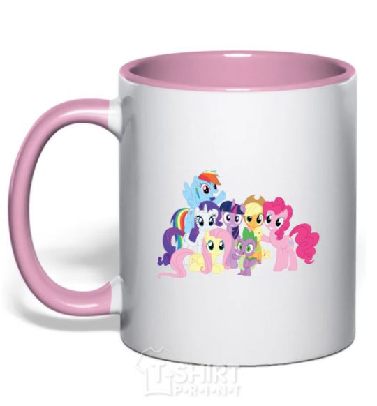 Mug with a colored handle Friendship is a miracle light-pink фото