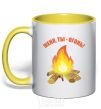 Mug with a colored handle Gianni, you're on fire yellow фото