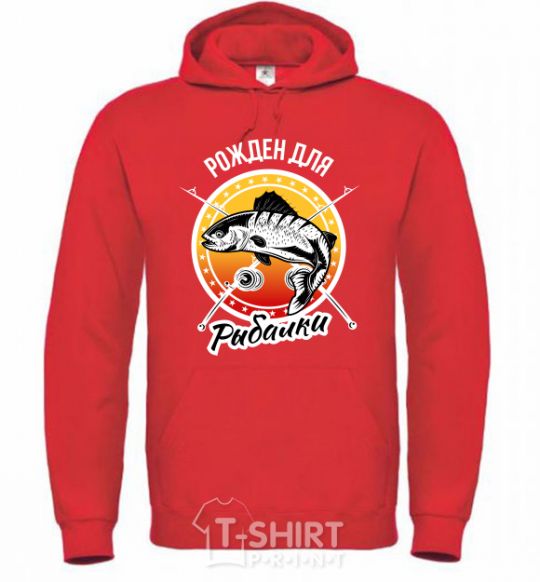 Men`s hoodie Born to fish V.1 bright-red фото