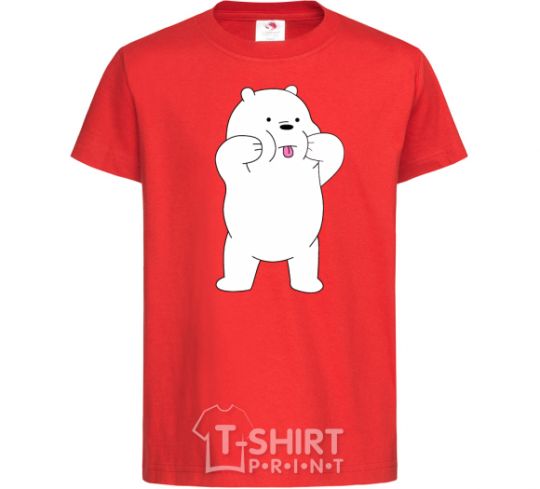Детская футболка Обычные медведи Белый показывает язык Красный фото