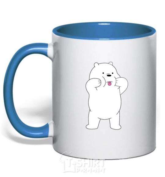 Mug with a colored handle Ordinary bears White shows his tongue royal-blue фото