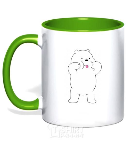 Mug with a colored handle Ordinary bears White shows his tongue kelly-green фото