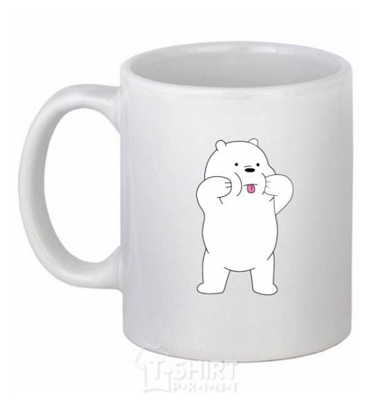 Ceramic mug Ordinary bears White shows his tongue White фото