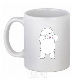 Ceramic mug Ordinary bears White shows his tongue White фото