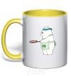 Mug with a colored handle Regular bears. White yellow фото