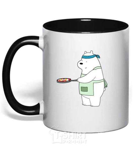 Mug with a colored handle Regular bears. White black фото