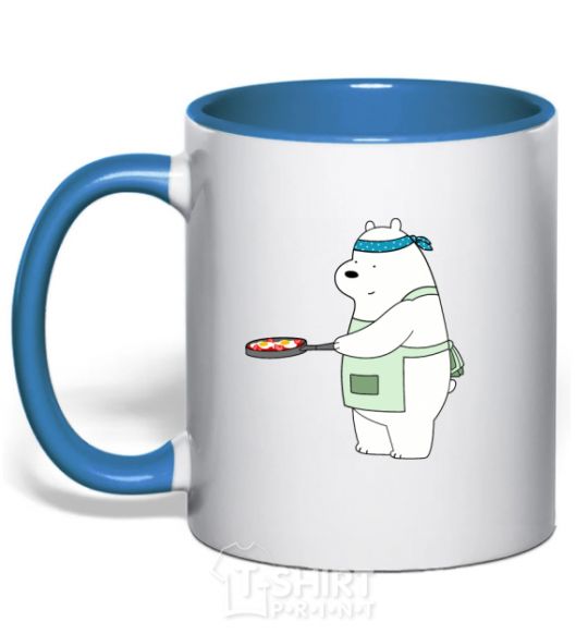 Mug with a colored handle Regular bears. White royal-blue фото