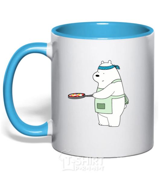Mug with a colored handle Regular bears. White sky-blue фото