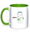Mug with a colored handle Regular bears. White kelly-green фото