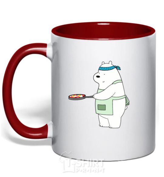 Mug with a colored handle Regular bears. White red фото