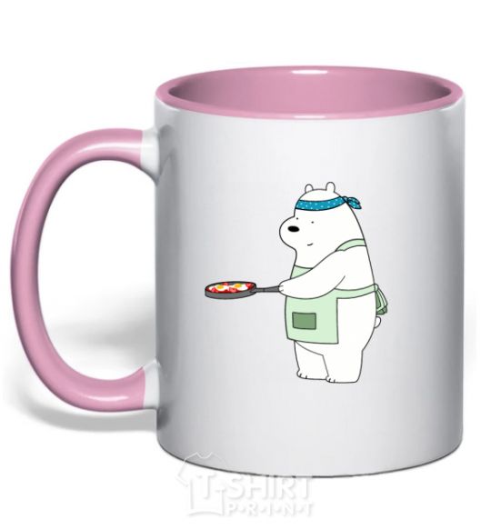 Mug with a colored handle Regular bears. White light-pink фото