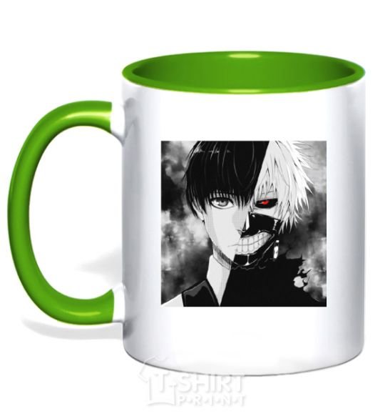 Mug with a colored handle Kaneki kelly-green фото