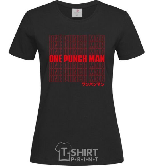 Women's T-shirt One puch man text black фото