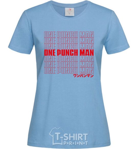 Women's T-shirt One puch man text sky-blue фото