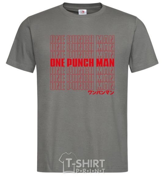 Men's T-Shirt One puch man text dark-grey фото