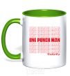 Mug with a colored handle One puch man text kelly-green фото