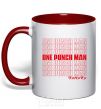 Mug with a colored handle One puch man text red фото