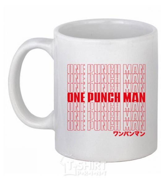 Ceramic mug One puch man text White фото