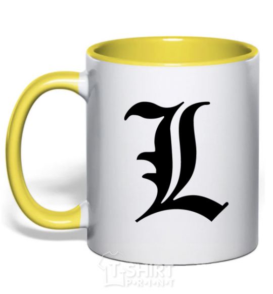 Mug with a colored handle Death note L yellow фото