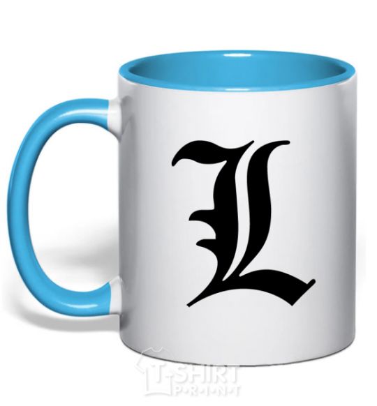 Mug with a colored handle Death note L sky-blue фото