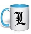 Mug with a colored handle Death note L sky-blue фото