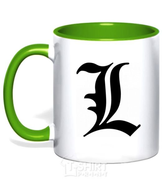 Mug with a colored handle Death note L kelly-green фото