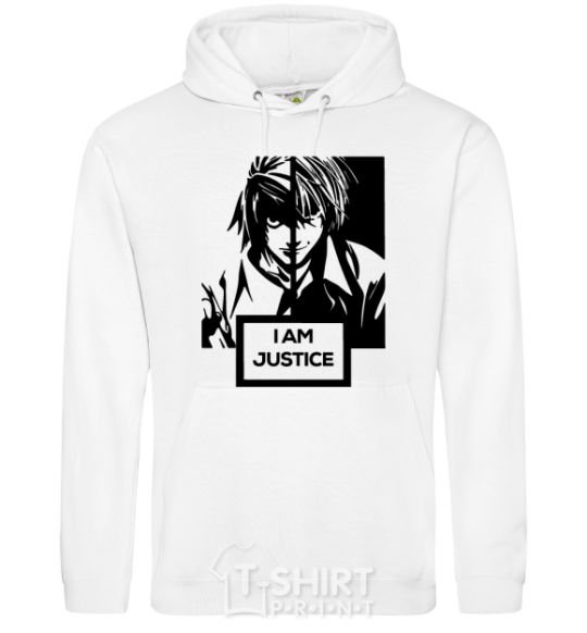 Мужская толстовка (худи) death note L i am justice Белый фото