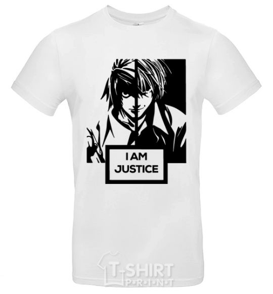 Мужская футболка death note L i am justice Белый фото