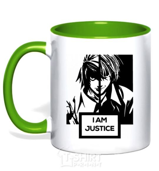 Mug with a colored handle death note L i am justice kelly-green фото