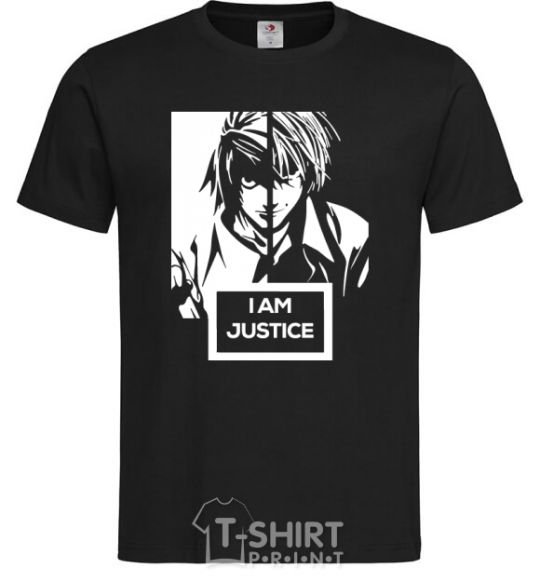 Мужская футболка death note L i am justice Черный фото