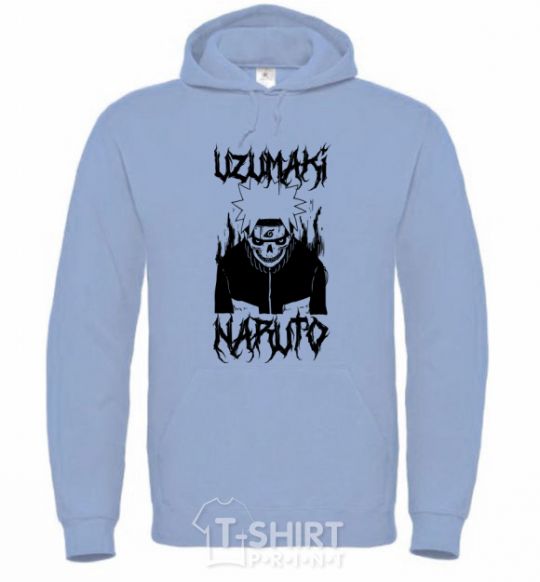 Men`s hoodie Naruto Skull B&W sky-blue фото