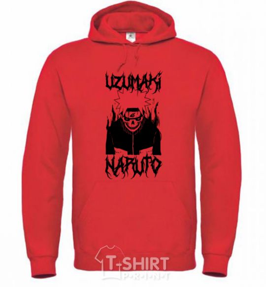 Men`s hoodie Naruto Skull B&W bright-red фото