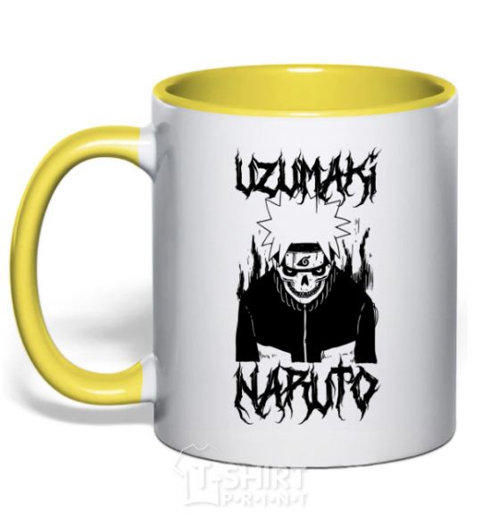 Mug with a colored handle Naruto Skull B&W yellow фото