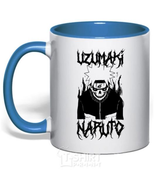 Mug with a colored handle Naruto Skull B&W royal-blue фото