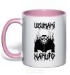 Mug with a colored handle Naruto Skull B&W light-pink фото