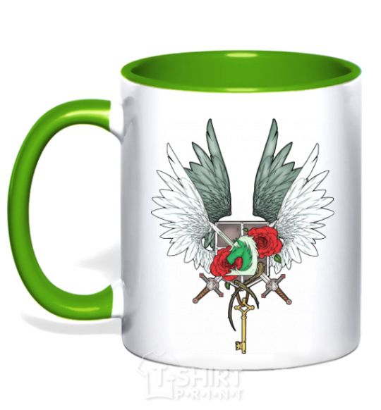 Mug with a colored handle Attack of the titans crests kelly-green фото