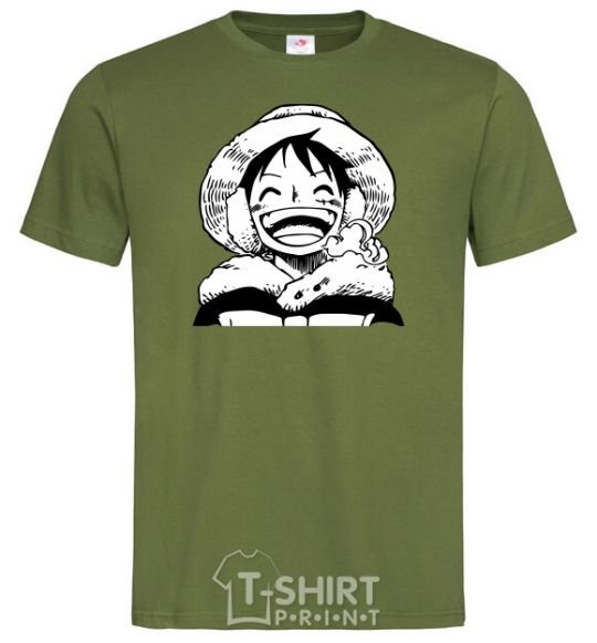 Мужская футболка One Piece чб Оливковый фото