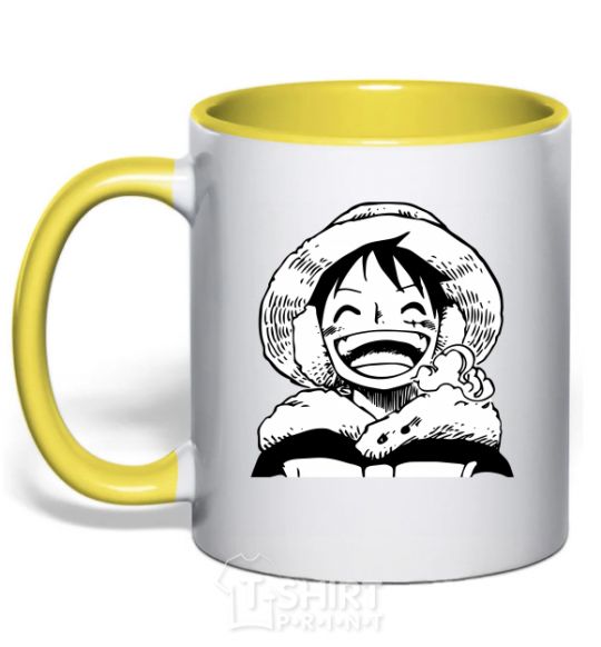 Mug with a colored handle One Piece w|b yellow фото