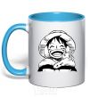 Mug with a colored handle One Piece w|b sky-blue фото