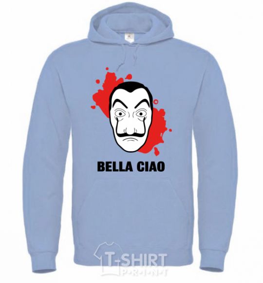 Men`s hoodie BELLA CIAO stains sky-blue фото