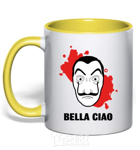 Mug with a colored handle BELLA CIAO stains yellow фото